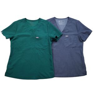 Figs Catarina One Pocket Scrub Top Womens Small V-Neck Lot of 2